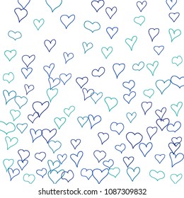 Hand drawn hearts. Background.  Trendy simple pattern with falling hearts for Valentine decoration, cards, banners, posters. Vector holiday background. Romantic love motif. Falling confetti.