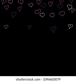 Hand drawn hearts. Background.  Trendy simple pattern with falling hearts for Valentine cards, posters, banners. Vector holiday background. Romantic love motif. Falling confetti.