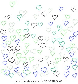 Hand drawn hearts. Background.  Trendy simple pattern with falling hearts for Valentine decoration, cards, banners, posters. Vector holiday background. Romantic love motif. Falling confetti.