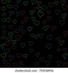 Hand drawn hearts. Background.  Trendy simple pattern with falling hearts for Valentine decoration, cards, banners, posters. Vector holiday background. Romantic love motif. Falling confetti.