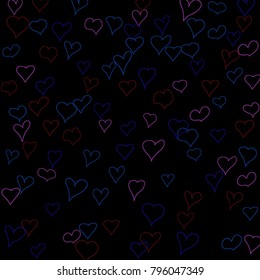 Hand drawn hearts. Background.  Trendy simple pattern with falling hearts for Valentine cards, posters, banners. Vector holiday background. Romantic love motif. Falling confetti.