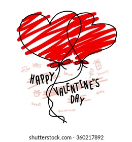 Hand drawn hearts balloon for valentines day 
