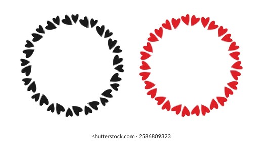 Hand drawn Hearts Black and Red Circular Frame borders Black Day and St Valentine Template Copyspace