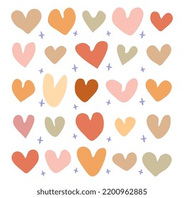 Hand drawn hearts boho set vector illustration isolated on white background Simple love symbol Flat doodle style Childish decorative elements in neutral warm colors