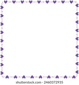 Hand drawn hearts border and frame on white background.