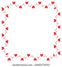 Hand drawn hearts border and frame on white background.