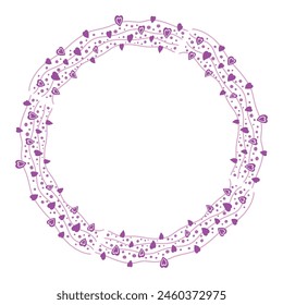 Hand drawn hearts border and frame on white background.