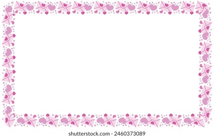 Hand drawn hearts border and frame on white background.