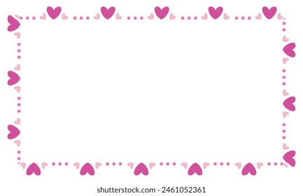 Hand drawn hearts border and frame on white background.