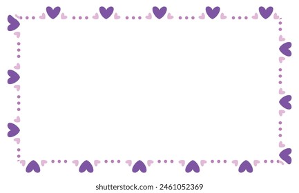 Hand drawn hearts border and frame on white background.