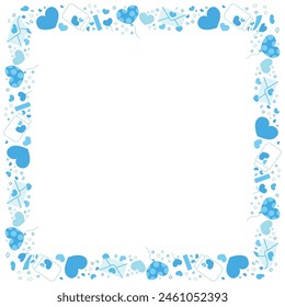 Hand drawn hearts border and frame on white background.