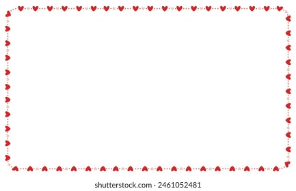 Hand drawn hearts border and frame on white background.