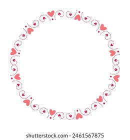 Hand drawn hearts border and frame on white background.