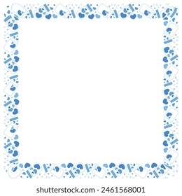 Hand drawn hearts border and frame on white background