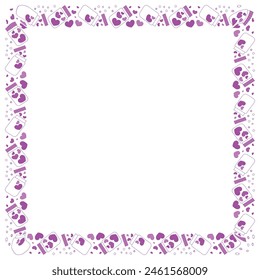 Hand drawn hearts border and frame on white background