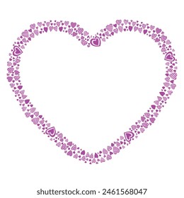 Hand drawn hearts border and frame on white background