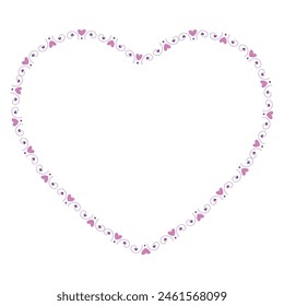 Hand drawn hearts border and frame on white background