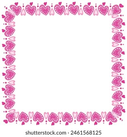 Hand drawn hearts border and frame on white background