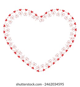 Hand drawn hearts border and frame on white background.