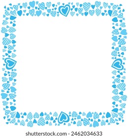 Hand drawn hearts border and frame on white background.