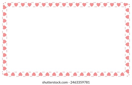 Borde de corazones dibujados a mano y marco sobre fondo blanco.