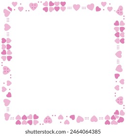 Hand drawn hearts border and frame on white background.