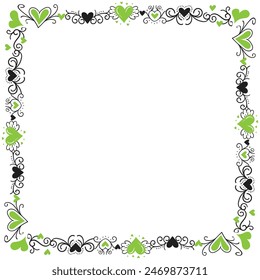 Hand drawn hearts border and frame design