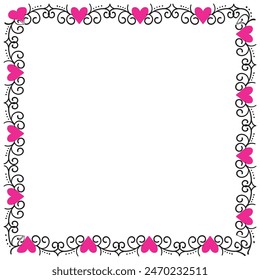 Hand drawn hearts border and frame design.