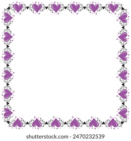 Hand drawn hearts border and frame design.