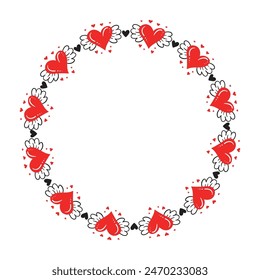 Borde de corazones dibujados a mano y diseño de marco.