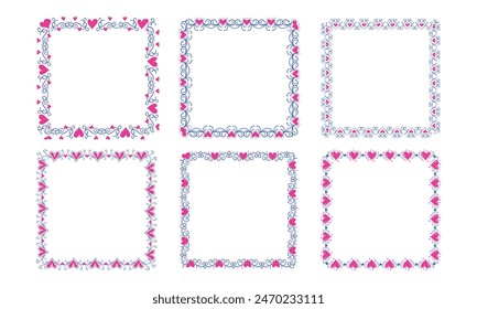 Hand drawn hearts border and frame design collection.