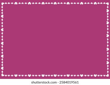 Hand drawn hearts border and frame on pink background.
