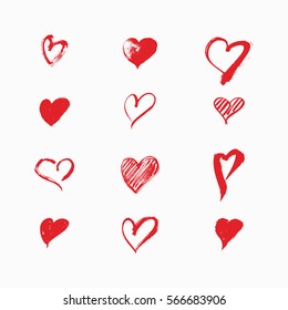Hand drawn hearts by vector brush. Design elements for Valentine's day.