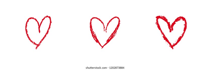 Hand drawn hearts, chalk texture. Design element collection for Valentine's day, love symbol
