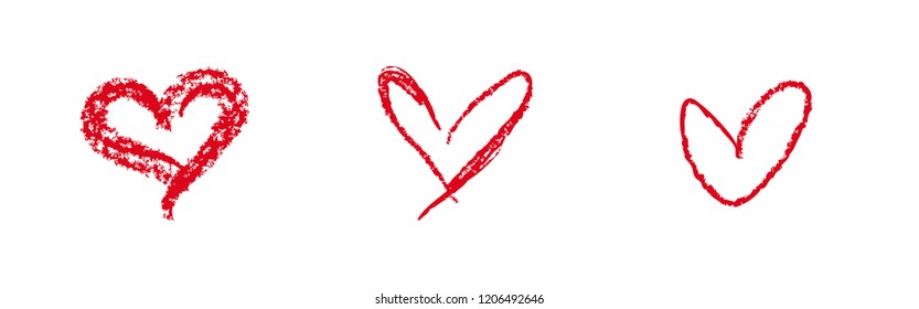 Hand drawn hearts, chalk texture. Design element collection for Valentine's day, love symbol