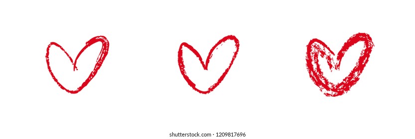 Hand drawn hearts, chalk texture. Design element collection for Valentine's day, love symbol