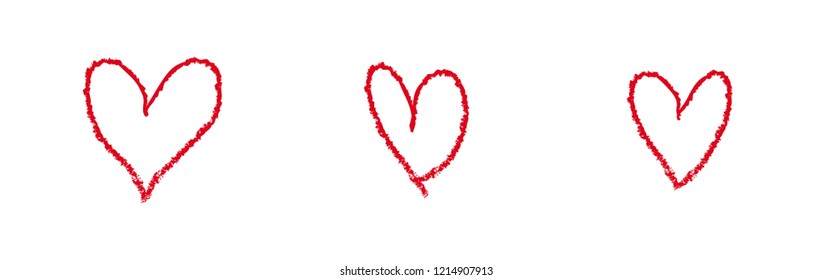 Hand drawn hearts, chalk texture. Design element collection for Valentine's day, love symbol