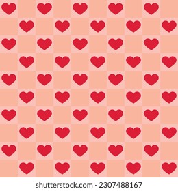 Hand drawn hearts chessboard background. Seamless pattern for Valentine's Day. Vector illustration.