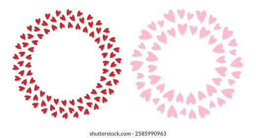 Hand drawn hearts Circular Frame borders red and pink St Valentines Day greeting Copy space Template