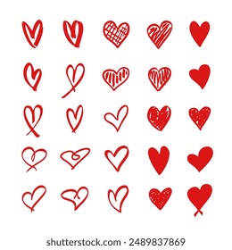 Hand drawn hearts collection. Attractive red heart illustrations. Hearts element.