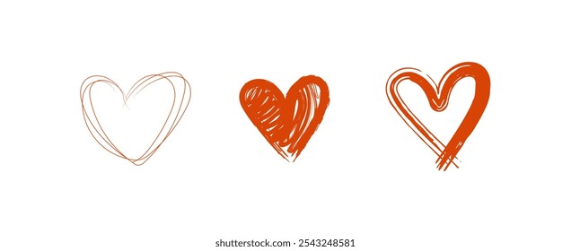 Hand drawn hearts collection. Heart doodles set. Romance and love Vector illustrations