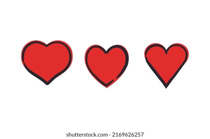 Colección de corazones dibujados a mano. Conjunto de ilustraciones del corazón. Diseño del día de San Valentín. Elementos de diseño de amor y cuidado.