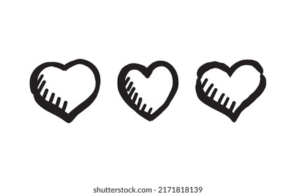 Colección de corazones dibujados a mano. Conjunto de ilustraciones del corazón. Diseño del día de San Valentín. Elementos de diseño de amor y cuidado.