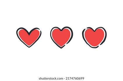 Colección de corazones dibujados a mano. Conjunto de ilustraciones del corazón. Diseño del día de San Valentín. Elementos de diseño de amor y cuidado.