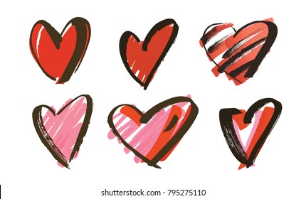 hand drawn hearts collection vector illustration