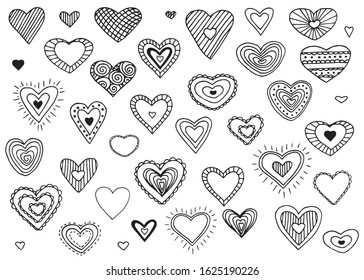Hand drawn hearts. Cute elements isolated on white.