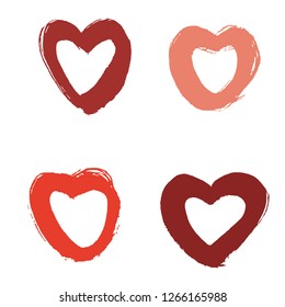 Hand drawn hearts. Design elements for Valentine's day. Heart shape vector, love illustration, graphic icon, red doodle background.