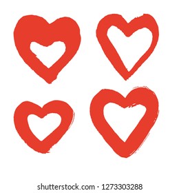 Hand drawn hearts. Design elements for Valentine's day. Heart shape vector, love illustration, graphic icon, red doodle background.