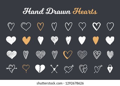 Hand drawn hearts, design elements for Valentine's day, wedding and other events, vector eps10 illustration