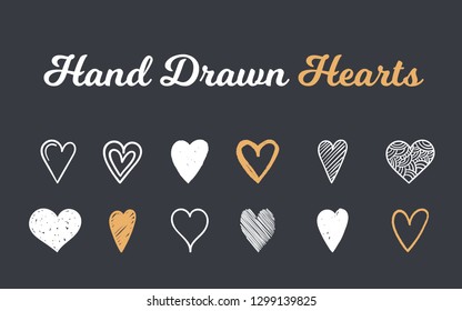 Hand drawn hearts, design elements for Valentine's day, wedding and other events, vector eps10 illustration